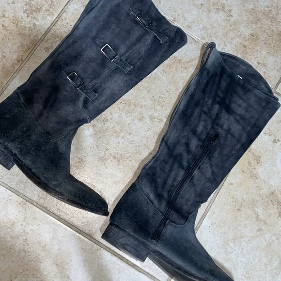 Free People X Farylrobin Women's Bruna Grey Suede Riding Boot Size US 9 - Picture 3 of 15